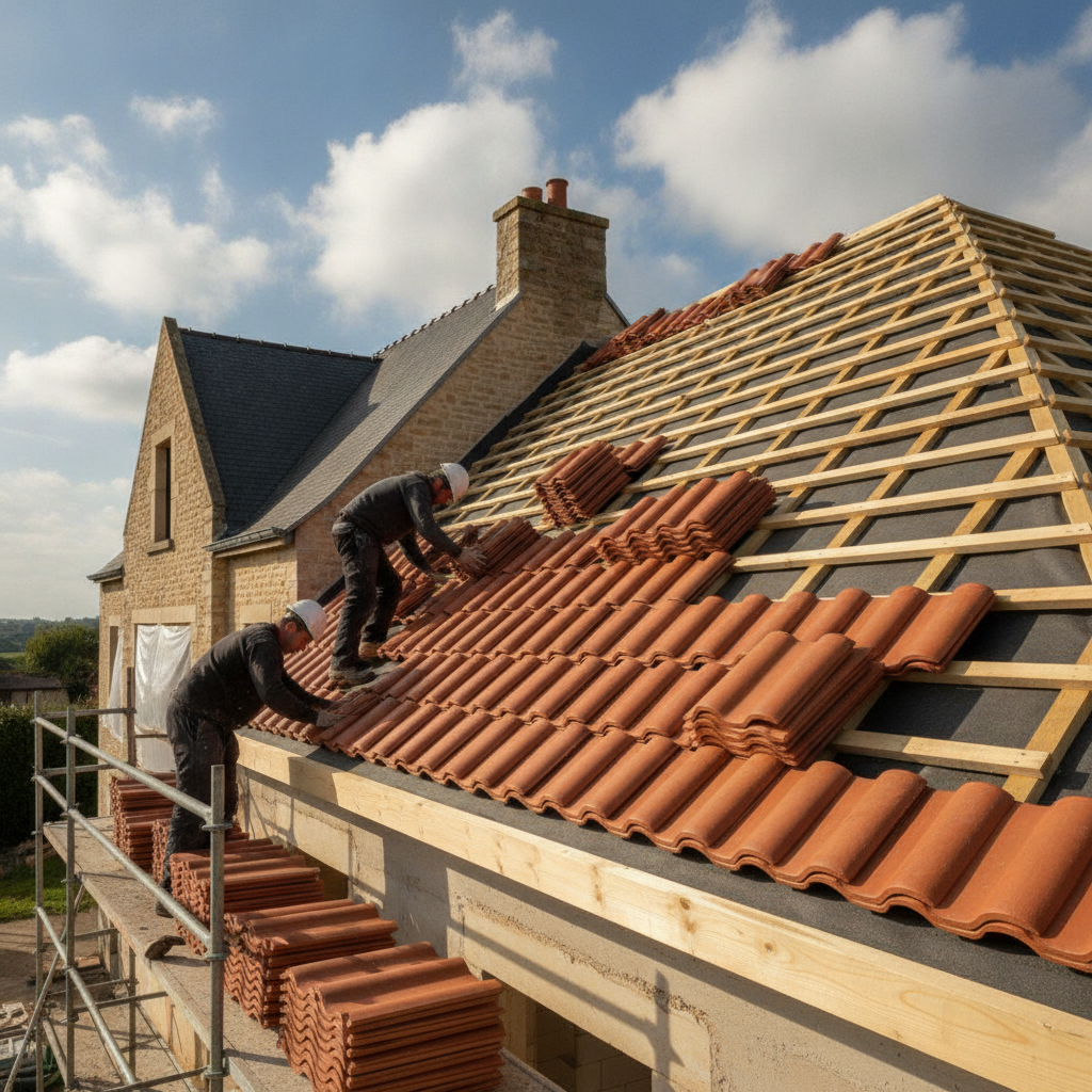 Toiture neuve en tuile flamande sur une extension de maison à Lille